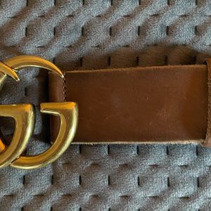 GUCCI BELT Brown Leather, Gold Buckle, Size 28